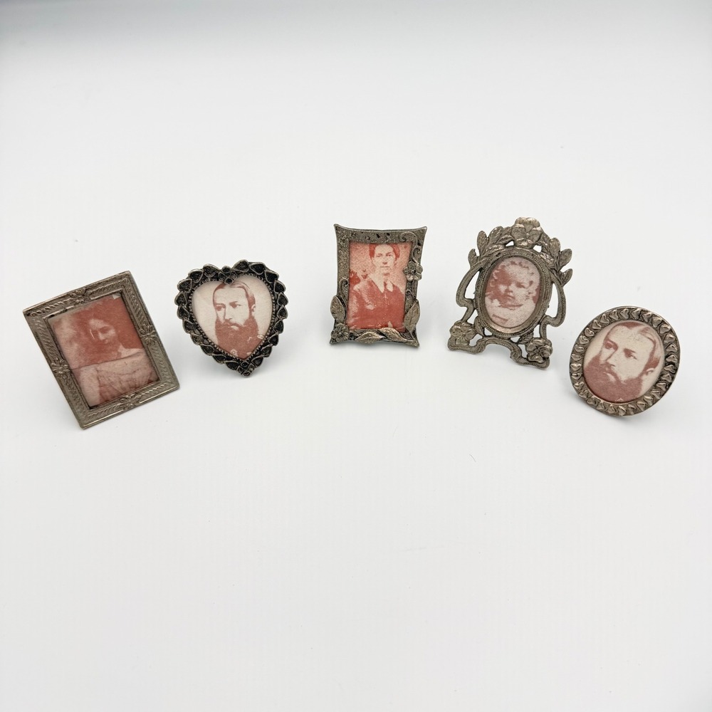 Vintage Miniature Brass Photo Frames Set of 5 Silver Tone Ornate Price Products